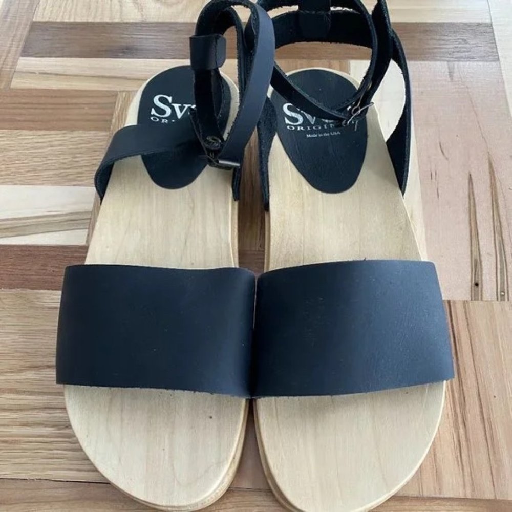Sven Clogs - Flat Sandals - Ankle Wrap - Black Buc - Size US 10/EU 42